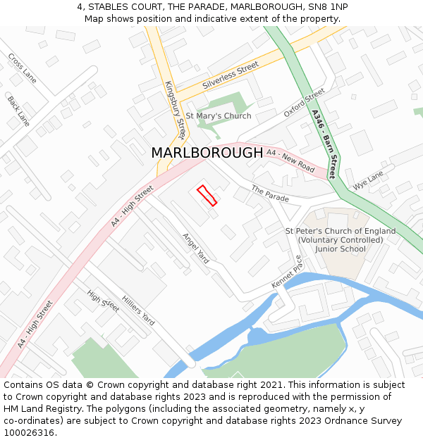 4, STABLES COURT, THE PARADE, MARLBOROUGH, SN8 1NP: Location map and indicative extent of plot