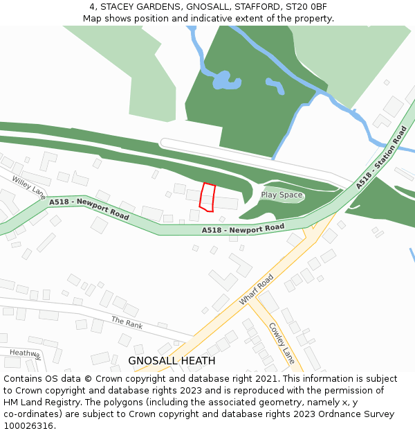 4, STACEY GARDENS, GNOSALL, STAFFORD, ST20 0BF: Location map and indicative extent of plot