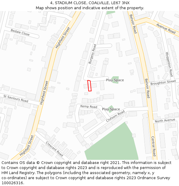 4, STADIUM CLOSE, COALVILLE, LE67 3NX: Location map and indicative extent of plot