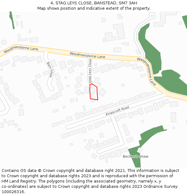 4, STAG LEYS CLOSE, BANSTEAD, SM7 3AH: Location map and indicative extent of plot