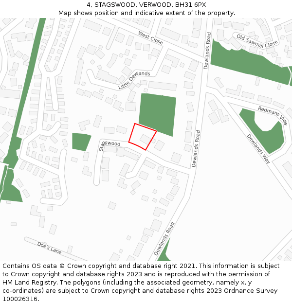 4, STAGSWOOD, VERWOOD, BH31 6PX: Location map and indicative extent of plot