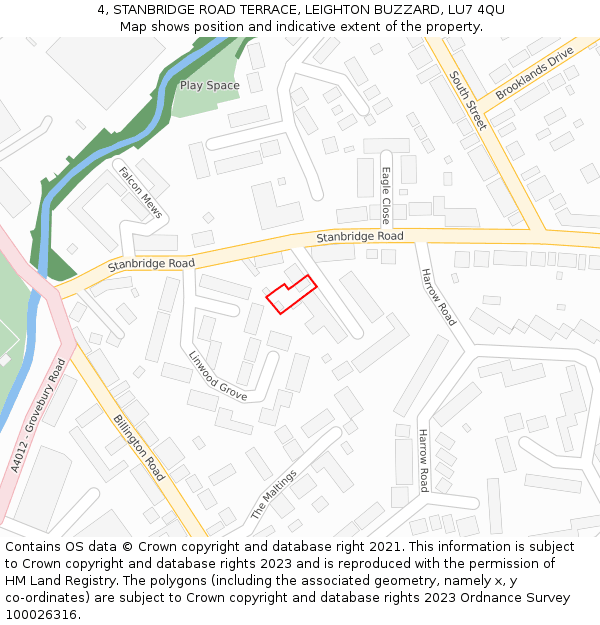 4, STANBRIDGE ROAD TERRACE, LEIGHTON BUZZARD, LU7 4QU: Location map and indicative extent of plot