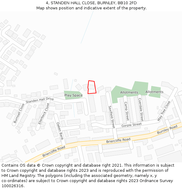 4, STANDEN HALL CLOSE, BURNLEY, BB10 2FD: Location map and indicative extent of plot