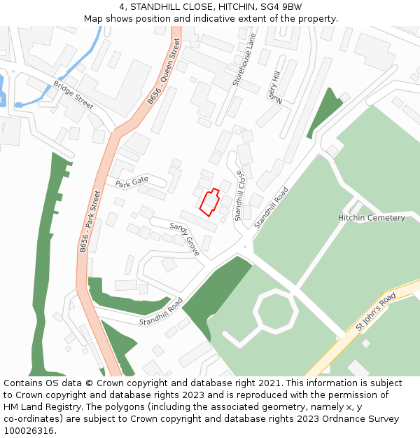 4, STANDHILL CLOSE, HITCHIN, SG4 9BW: Location map and indicative extent of plot