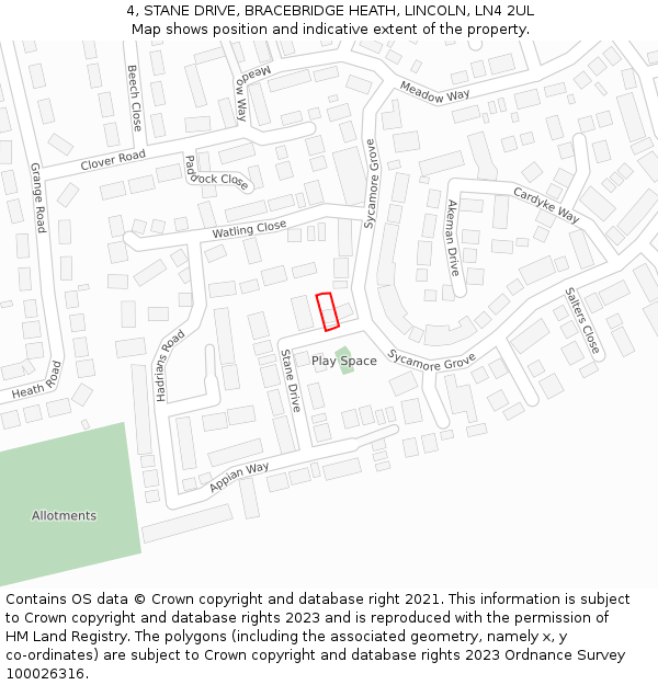 4, STANE DRIVE, BRACEBRIDGE HEATH, LINCOLN, LN4 2UL: Location map and indicative extent of plot