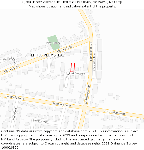 4, STANFORD CRESCENT, LITTLE PLUMSTEAD, NORWICH, NR13 5JL: Location map and indicative extent of plot