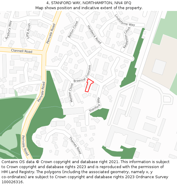 4, STANFORD WAY, NORTHAMPTON, NN4 0FQ: Location map and indicative extent of plot