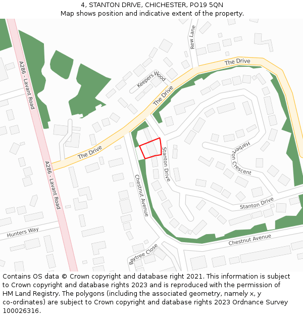 4, STANTON DRIVE, CHICHESTER, PO19 5QN: Location map and indicative extent of plot