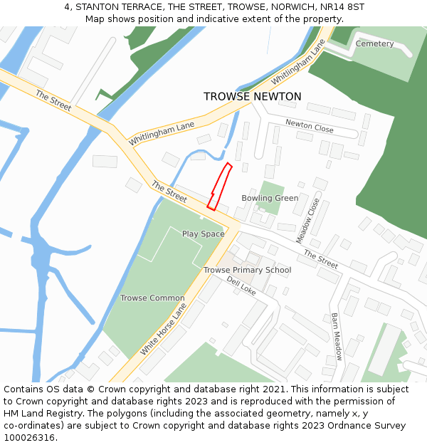 4, STANTON TERRACE, THE STREET, TROWSE, NORWICH, NR14 8ST: Location map and indicative extent of plot