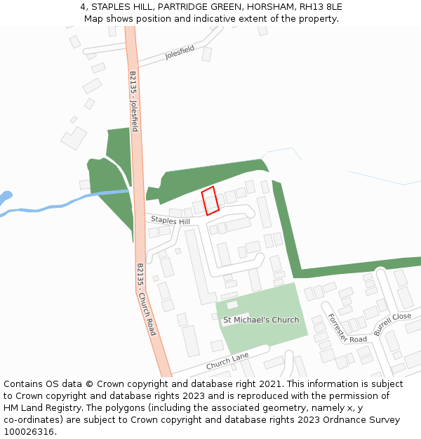 4, STAPLES HILL, PARTRIDGE GREEN, HORSHAM, RH13 8LE: Location map and indicative extent of plot