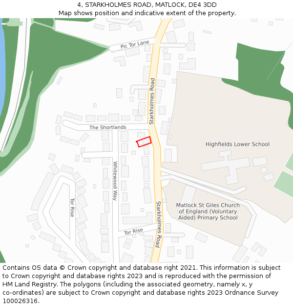 4, STARKHOLMES ROAD, MATLOCK, DE4 3DD: Location map and indicative extent of plot