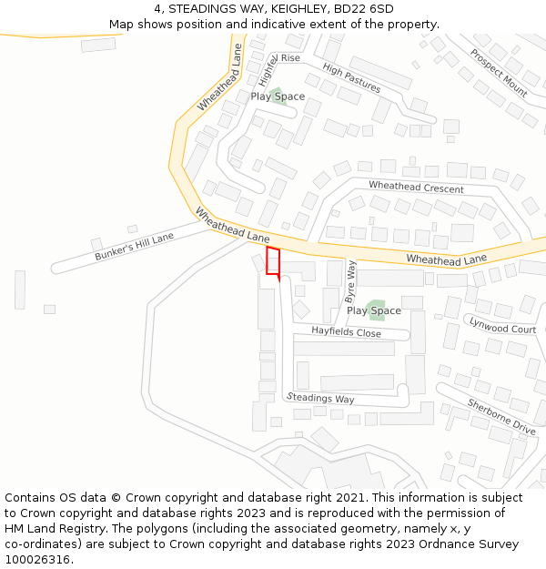 4, STEADINGS WAY, KEIGHLEY, BD22 6SD: Location map and indicative extent of plot