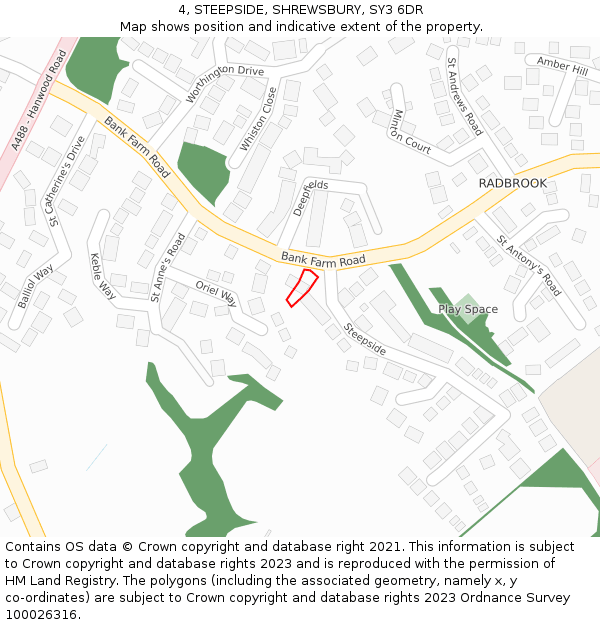 4, STEEPSIDE, SHREWSBURY, SY3 6DR: Location map and indicative extent of plot