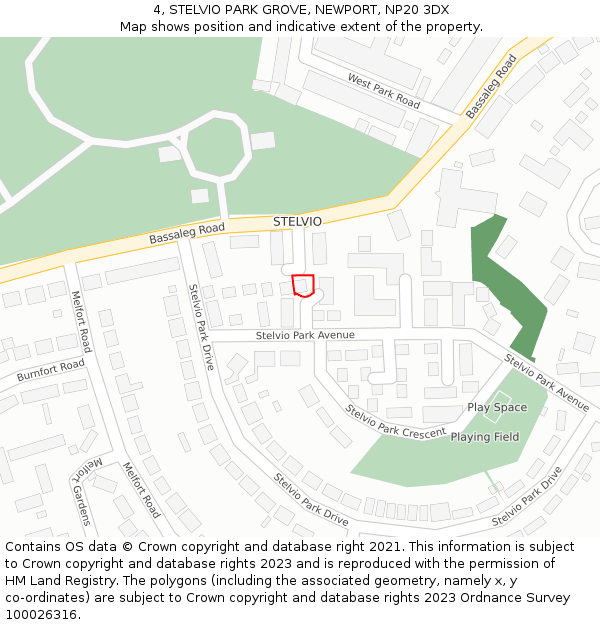 4, STELVIO PARK GROVE, NEWPORT, NP20 3DX: Location map and indicative extent of plot
