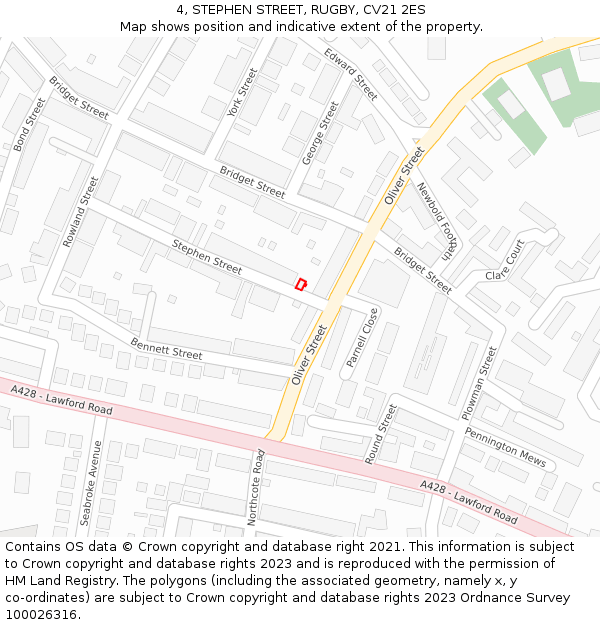 4, STEPHEN STREET, RUGBY, CV21 2ES: Location map and indicative extent of plot