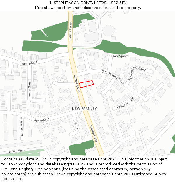 4, STEPHENSON DRIVE, LEEDS, LS12 5TN: Location map and indicative extent of plot