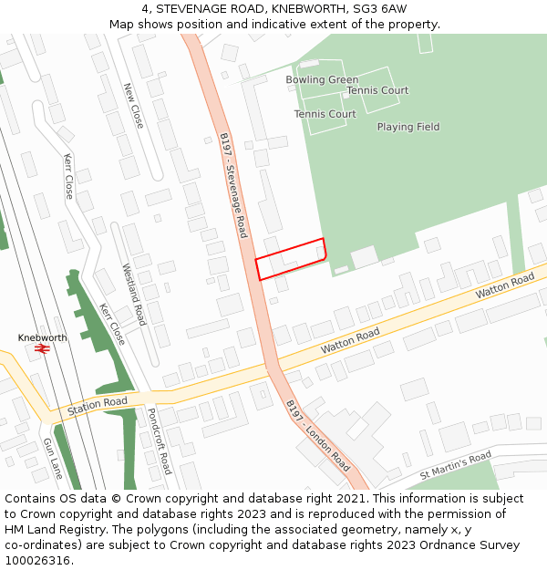 4, STEVENAGE ROAD, KNEBWORTH, SG3 6AW: Location map and indicative extent of plot