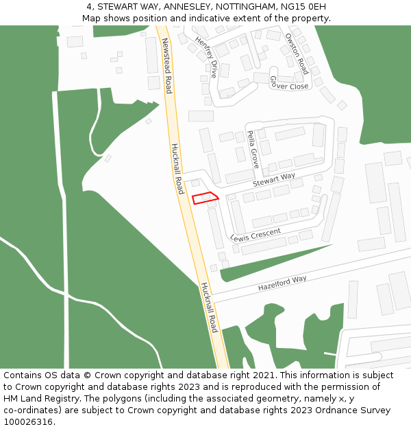 4, STEWART WAY, ANNESLEY, NOTTINGHAM, NG15 0EH: Location map and indicative extent of plot