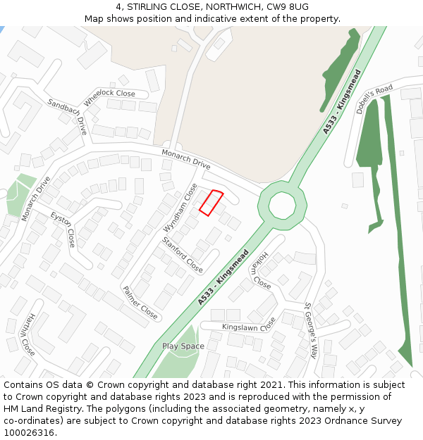 4, STIRLING CLOSE, NORTHWICH, CW9 8UG: Location map and indicative extent of plot