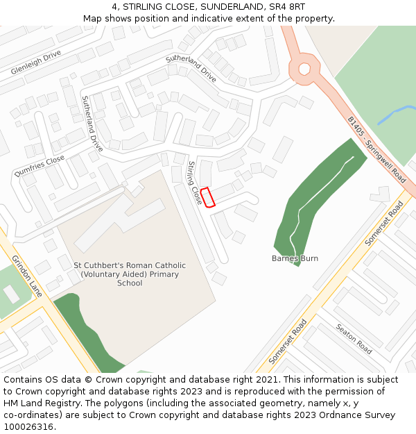 4, STIRLING CLOSE, SUNDERLAND, SR4 8RT: Location map and indicative extent of plot