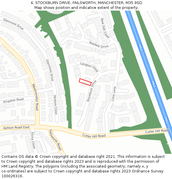 4, STOCKBURN DRIVE, FAILSWORTH, MANCHESTER, M35 9SD: Location map and indicative extent of plot