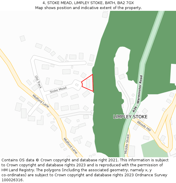 4, STOKE MEAD, LIMPLEY STOKE, BATH, BA2 7GX: Location map and indicative extent of plot