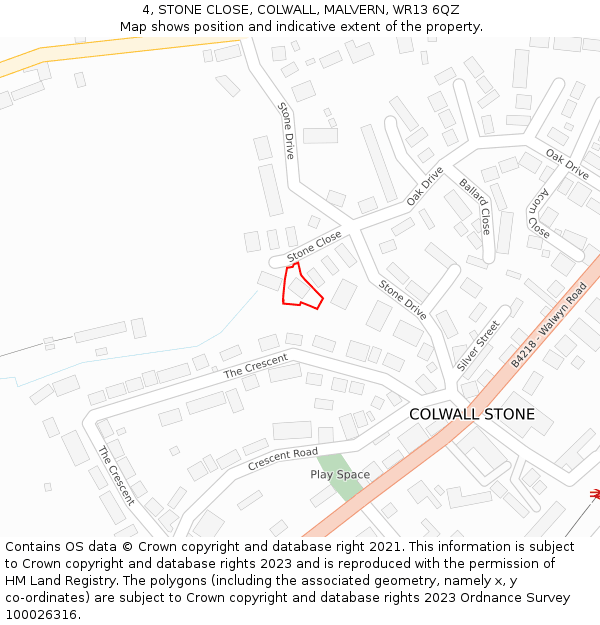 4, STONE CLOSE, COLWALL, MALVERN, WR13 6QZ: Location map and indicative extent of plot