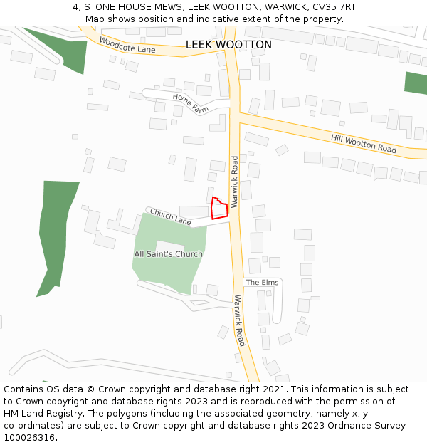 4, STONE HOUSE MEWS, LEEK WOOTTON, WARWICK, CV35 7RT: Location map and indicative extent of plot