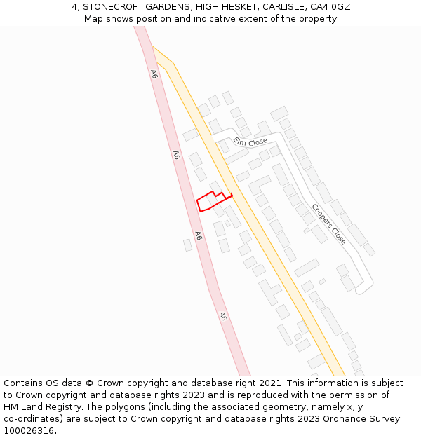 4, STONECROFT GARDENS, HIGH HESKET, CARLISLE, CA4 0GZ: Location map and indicative extent of plot