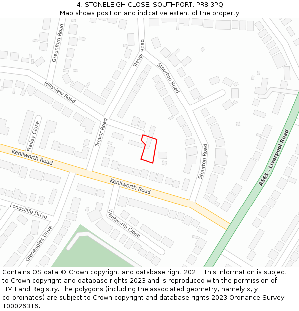 4, STONELEIGH CLOSE, SOUTHPORT, PR8 3PQ: Location map and indicative extent of plot