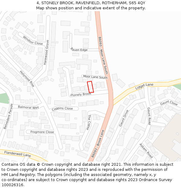 4, STONELY BROOK, RAVENFIELD, ROTHERHAM, S65 4QY: Location map and indicative extent of plot