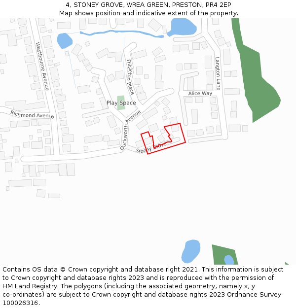 4, STONEY GROVE, WREA GREEN, PRESTON, PR4 2EP: Location map and indicative extent of plot