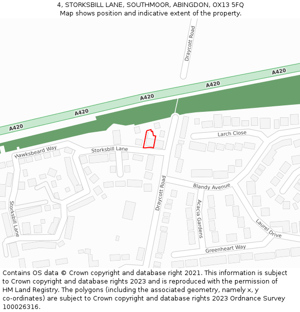 4, STORKSBILL LANE, SOUTHMOOR, ABINGDON, OX13 5FQ: Location map and indicative extent of plot