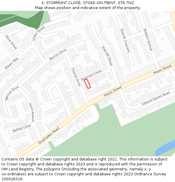 4, STORMONT CLOSE, STOKE-ON-TRENT, ST6 7NZ: Location map and indicative extent of plot