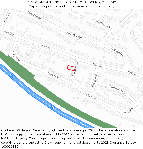 4, STORMY LANE, NORTH CORNELLY, BRIDGEND, CF33 4AY: Location map and indicative extent of plot