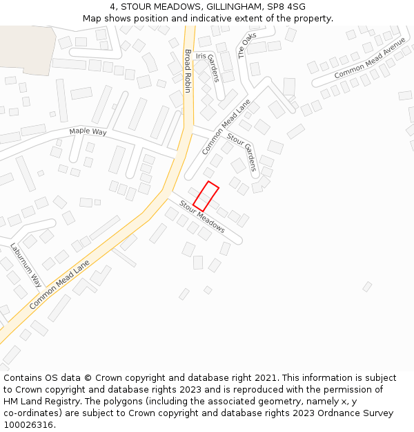 4, STOUR MEADOWS, GILLINGHAM, SP8 4SG: Location map and indicative extent of plot