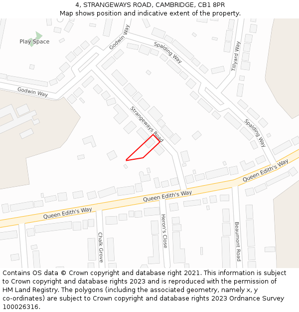 4, STRANGEWAYS ROAD, CAMBRIDGE, CB1 8PR: Location map and indicative extent of plot