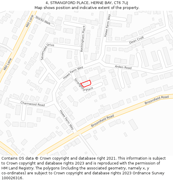 4, STRANGFORD PLACE, HERNE BAY, CT6 7UJ: Location map and indicative extent of plot