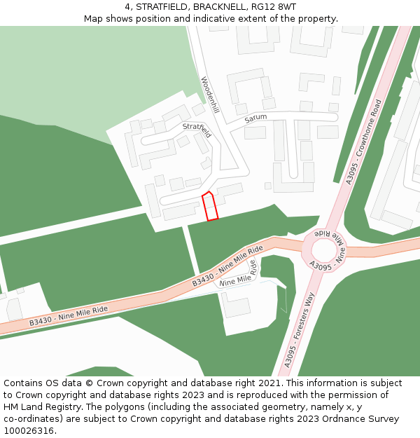 4, STRATFIELD, BRACKNELL, RG12 8WT: Location map and indicative extent of plot