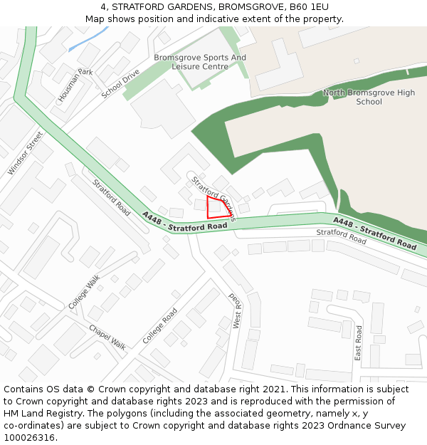 4, STRATFORD GARDENS, BROMSGROVE, B60 1EU: Location map and indicative extent of plot