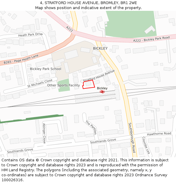 4, STRATFORD HOUSE AVENUE, BROMLEY, BR1 2WE: Location map and indicative extent of plot