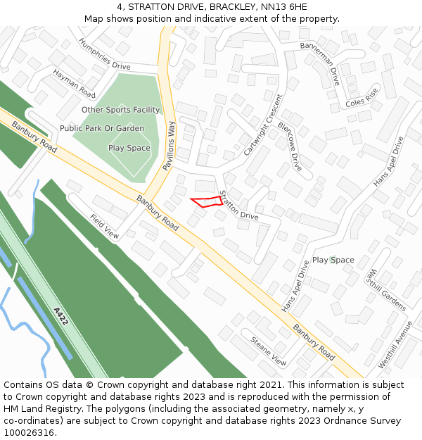 4, STRATTON DRIVE, BRACKLEY, NN13 6HE: Location map and indicative extent of plot