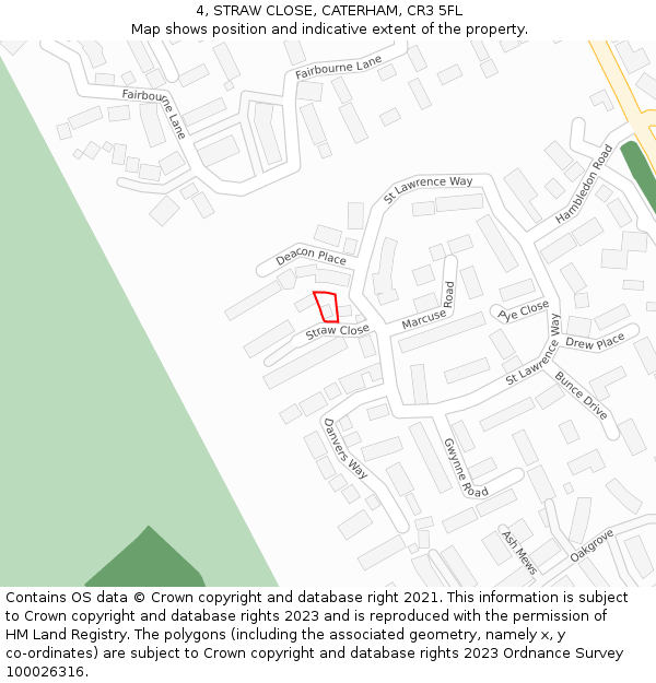 4, STRAW CLOSE, CATERHAM, CR3 5FL: Location map and indicative extent of plot