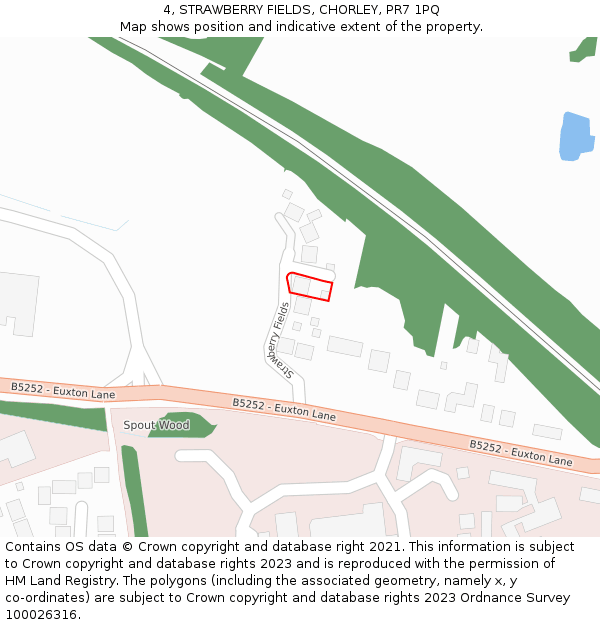 4, STRAWBERRY FIELDS, CHORLEY, PR7 1PQ: Location map and indicative extent of plot