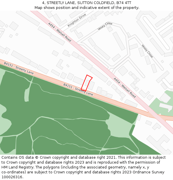 4, STREETLY LANE, SUTTON COLDFIELD, B74 4TT: Location map and indicative extent of plot