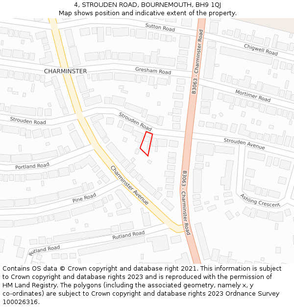 4, STROUDEN ROAD, BOURNEMOUTH, BH9 1QJ: Location map and indicative extent of plot