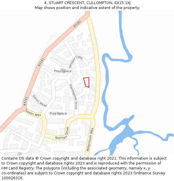 4, STUART CRESCENT, CULLOMPTON, EX15 1XJ: Location map and indicative extent of plot