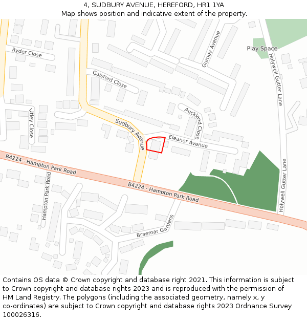 4, SUDBURY AVENUE, HEREFORD, HR1 1YA: Location map and indicative extent of plot