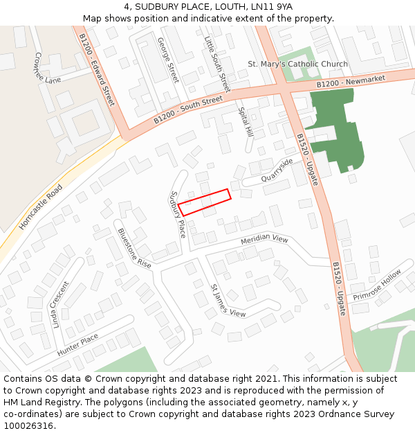 4, SUDBURY PLACE, LOUTH, LN11 9YA: Location map and indicative extent of plot