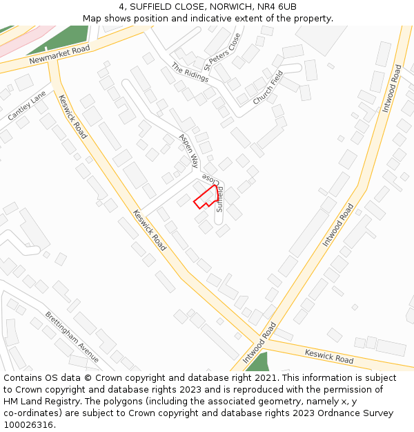 4, SUFFIELD CLOSE, NORWICH, NR4 6UB: Location map and indicative extent of plot